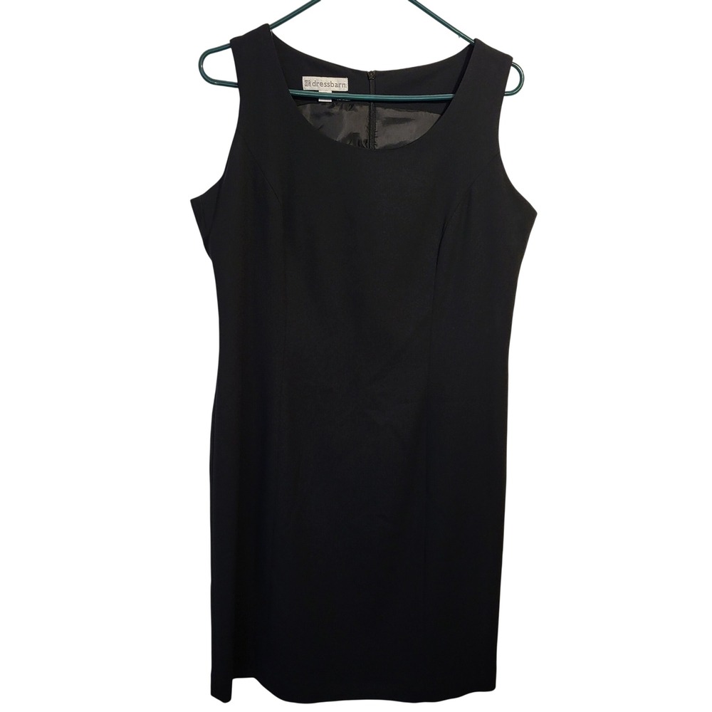 VTG Dressbarn Black Sleeveless Sheath Dress Sz 12 V Neck Zipper Back Lined‎